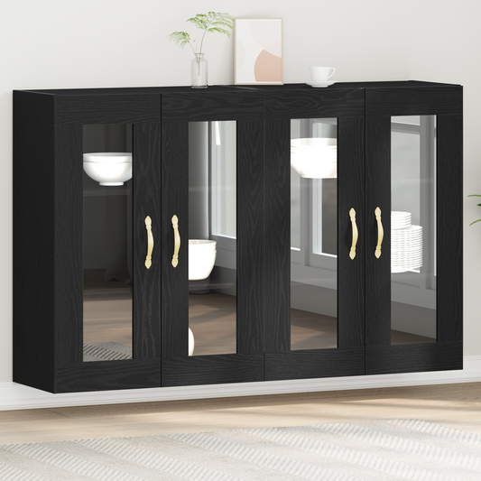 Vægskab 2 Dele Sort Eg 69.5 X 34 X 90 Cm Konstrueret Træ