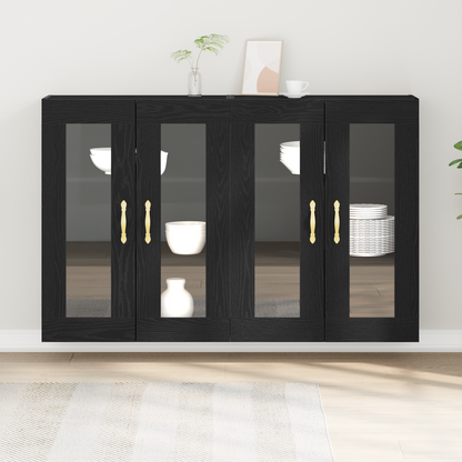Vægskab 2 Dele Sort Eg 69.5 X 34 X 90 Cm Konstrueret Træ