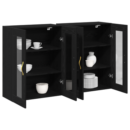 Vægskab 2 Dele Sort Eg 69.5 X 34 X 90 Cm Konstrueret Træ
