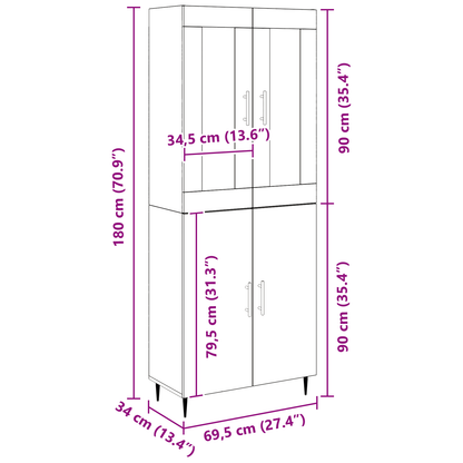 Highboard 2 Dele Gammelt Træ 69,5 X 34 X 180 Cm Konstrueret Træ