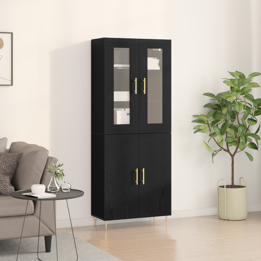 Highboard 2 Dele Sort Eg 69,5 X 34 X 180 Cm Konstrueret Træ