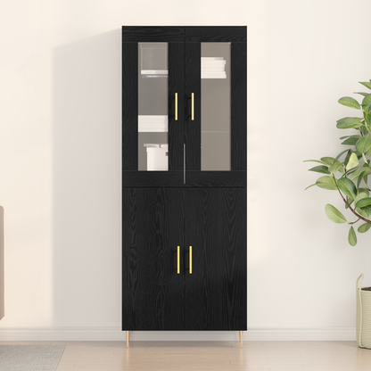 Highboard 2 Dele Sort Eg 69,5 X 34 X 180 Cm Konstrueret Træ