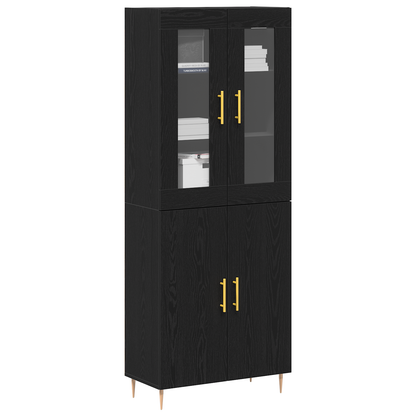 Highboard 2 Dele Sort Eg 69,5 X 34 X 180 Cm Konstrueret Træ