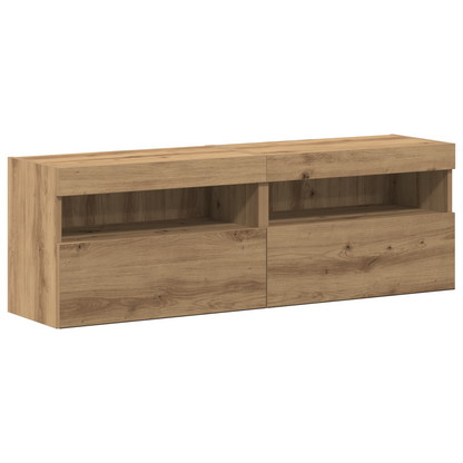 Tv Vægskabe med Led Lys 2 Stk Artisan Egetræ 80x30x30 Cm&&tv Vægskabe med Led Lys 2 Stk Artisan Egetræ 60x30x40 Cm - billede 7