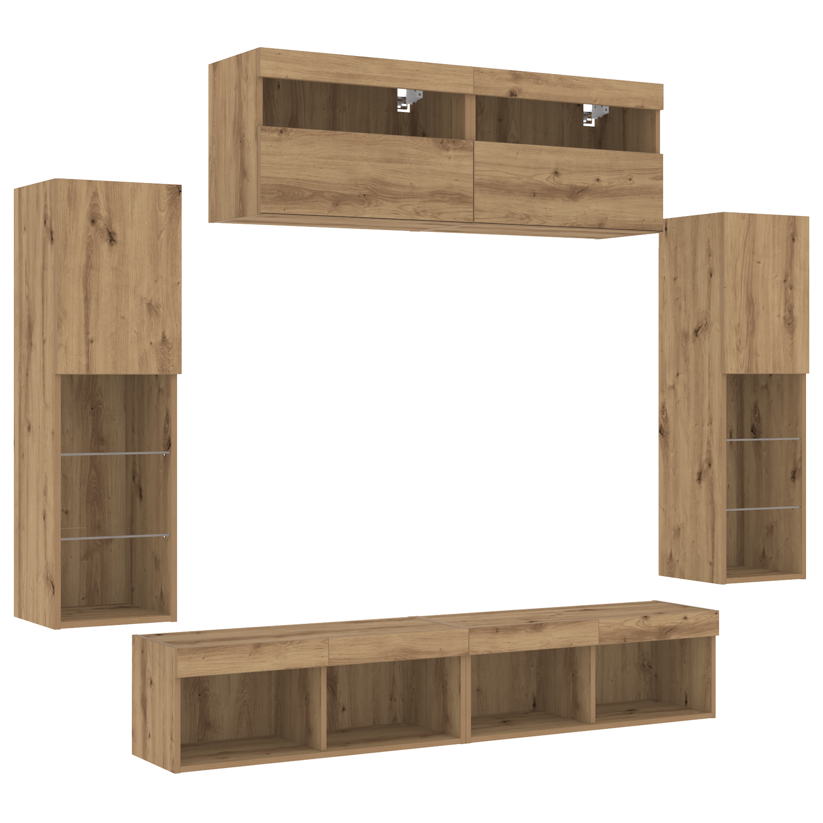 Tv Vægskabe med Led Lys 2 Stk Artisan Egetræ 80x30x30 Cm&&tv Vægskabe med Led Lys 2 Stk Artisan Egetræ 60x30x40 Cm - billede 10