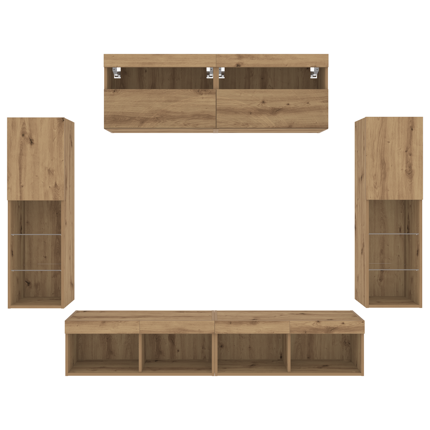 Tv Vægskabe med Led Lys 2 Stk Artisan Egetræ 80x30x30 Cm&&tv Vægskabe med Led Lys 2 Stk Artisan Egetræ 60x30x40 Cm - billede 11