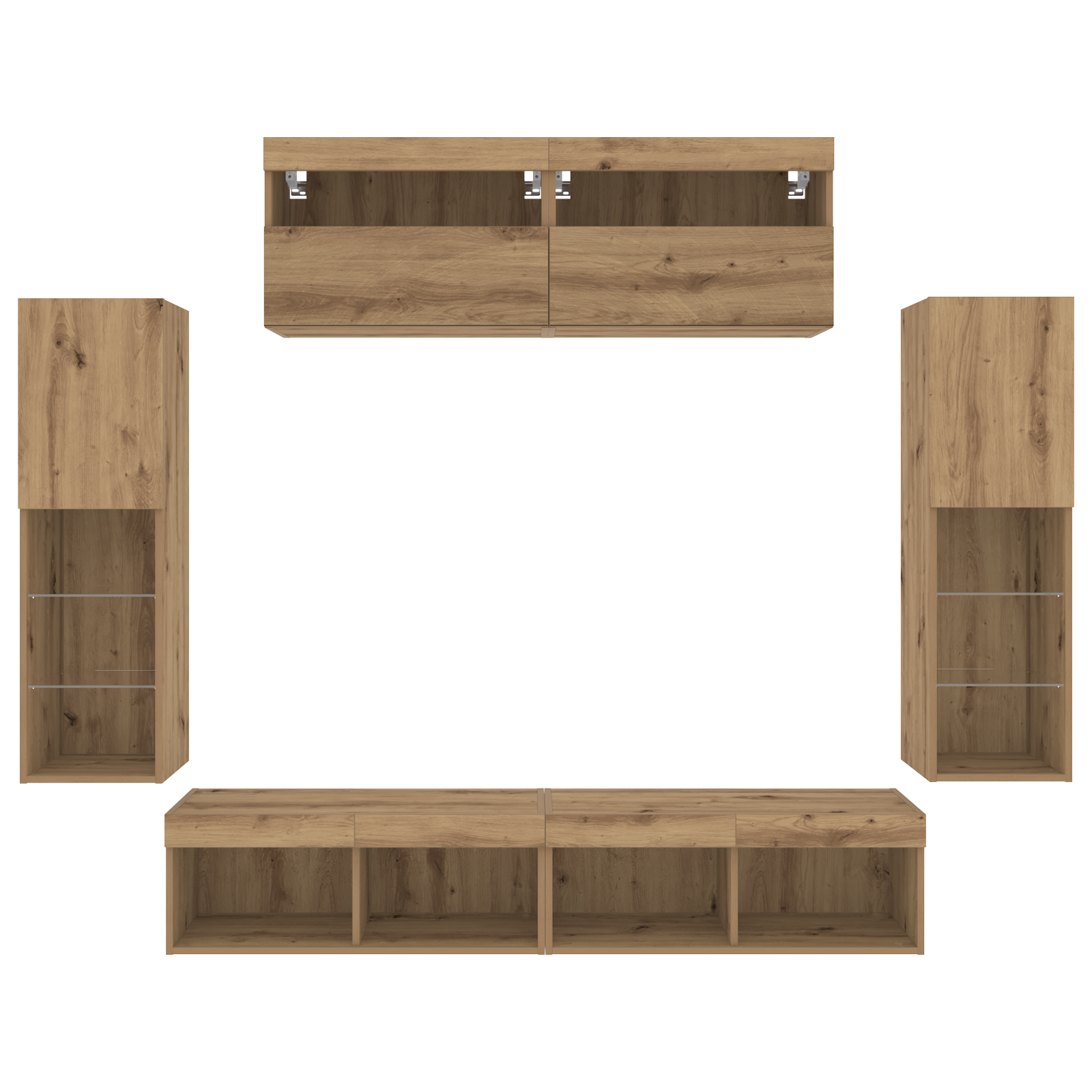 Tv Vægskabe med Led Lys 2 Stk Artisan Egetræ 80x30x30 Cm&&tv Vægskabe med Led Lys 2 Stk Artisan Egetræ 60x30x40 Cm - billede 11