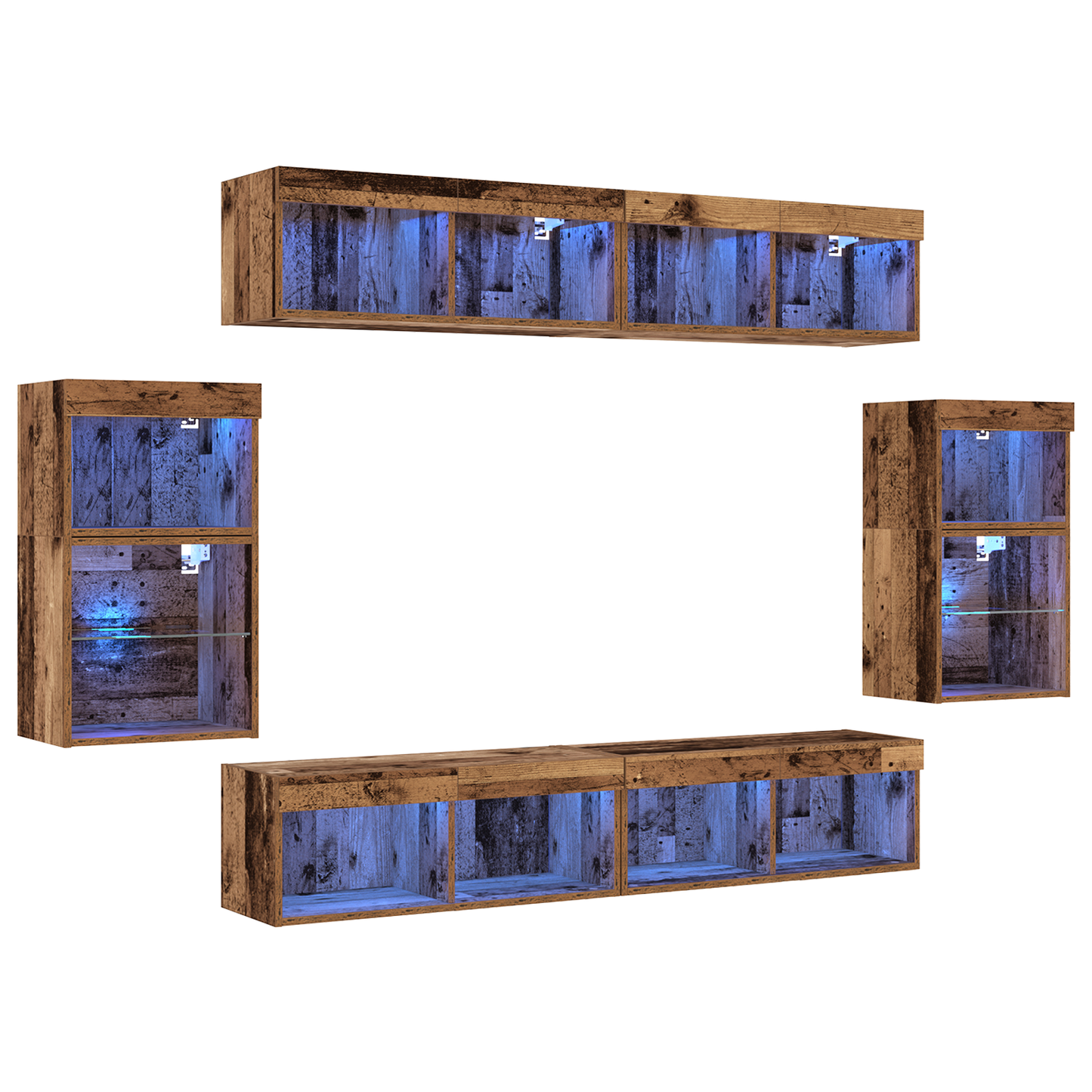 Flydende Hylde 2 Stk Gammelt Træ 40x28.5x40 Cm Konstrueret Træ&&vægskabe med Led-lys 2 Stk Gammelt Træ 40x30x30 Cm&&tv Vægskabe med Led-lys 2 Stk Gammelt Træ 80x30x30 Cm - billede 2