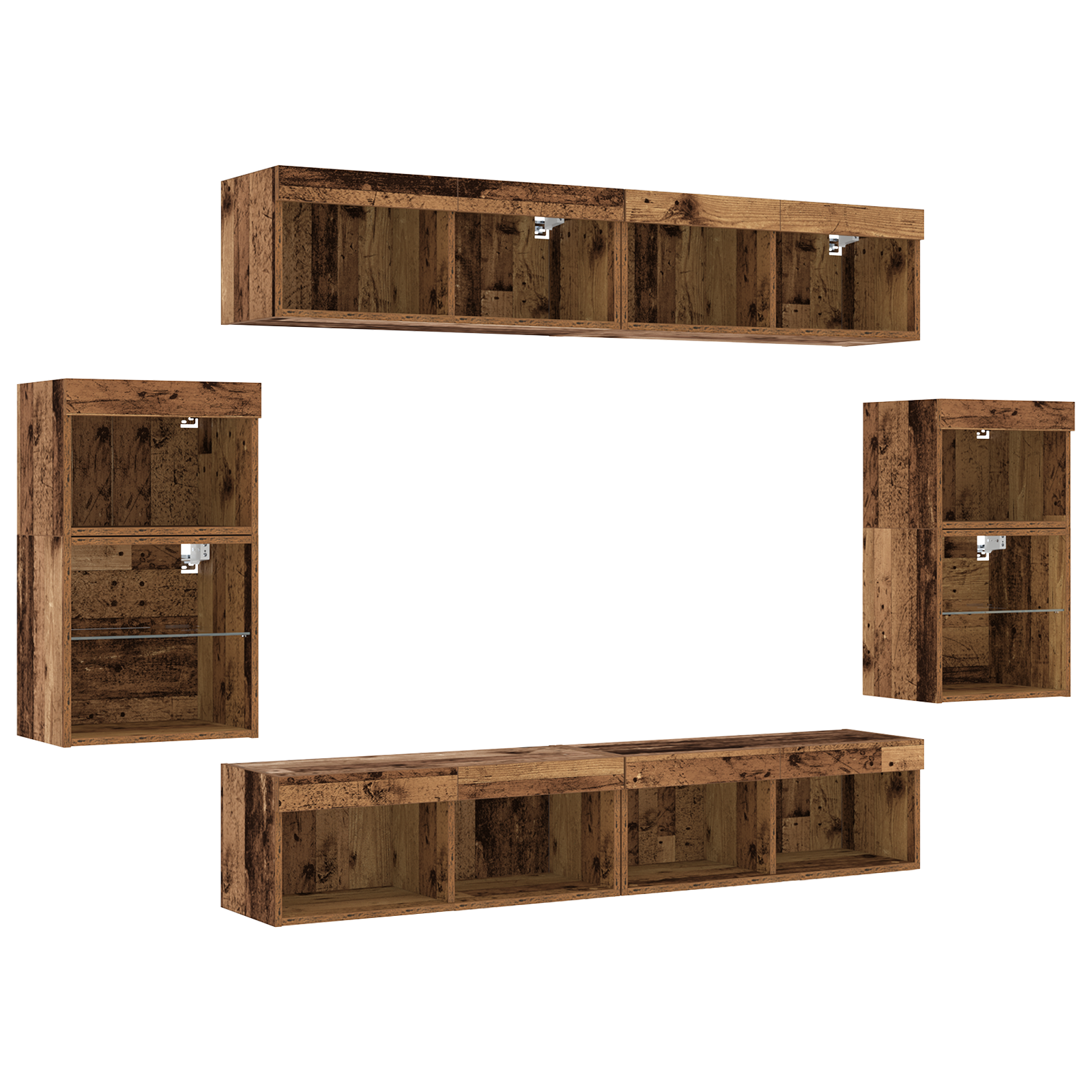 Flydende Hylde 2 Stk Gammelt Træ 40x28.5x40 Cm Konstrueret Træ&&vægskabe med Led-lys 2 Stk Gammelt Træ 40x30x30 Cm&&tv Vægskabe med Led-lys 2 Stk Gammelt Træ 80x30x30 Cm - billede 8