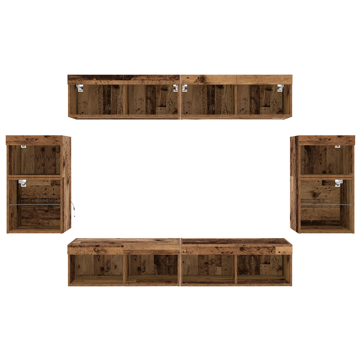 Flydende Hylde 2 Stk Gammelt Træ 40x28.5x40 Cm Konstrueret Træ&&vægskabe med Led-lys 2 Stk Gammelt Træ 40x30x30 Cm&&tv Vægskabe med Led-lys 2 Stk Gammelt Træ 80x30x30 Cm - billede 9