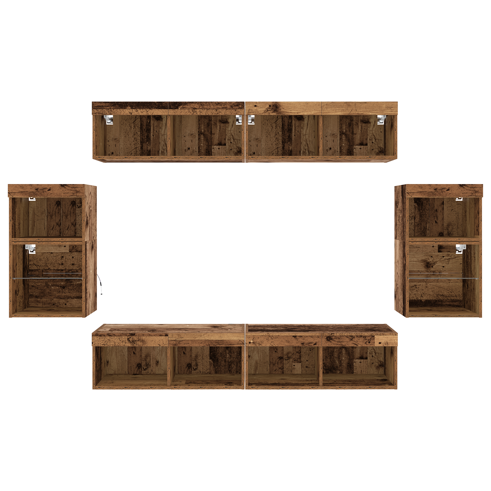 Flydende Hylde 2 Stk Gammelt Træ 40x28.5x40 Cm Konstrueret Træ&&vægskabe med Led-lys 2 Stk Gammelt Træ 40x30x30 Cm&&tv Vægskabe med Led-lys 2 Stk Gammelt Træ 80x30x30 Cm - billede 9