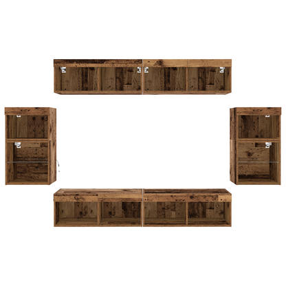 Flydende Hylde 2 Stk Gammelt Træ 40x28.5x40 Cm Konstrueret Træ&&vægskabe med Led-lys 2 Stk Gammelt Træ 40x30x30 Cm&&tv Vægskabe med Led-lys 2 Stk Gammelt Træ 80x30x30 Cm - billede 9