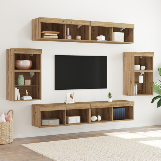 8-delte Tv Vægunits med Led i Artisan Egetræ - hovedbillede
