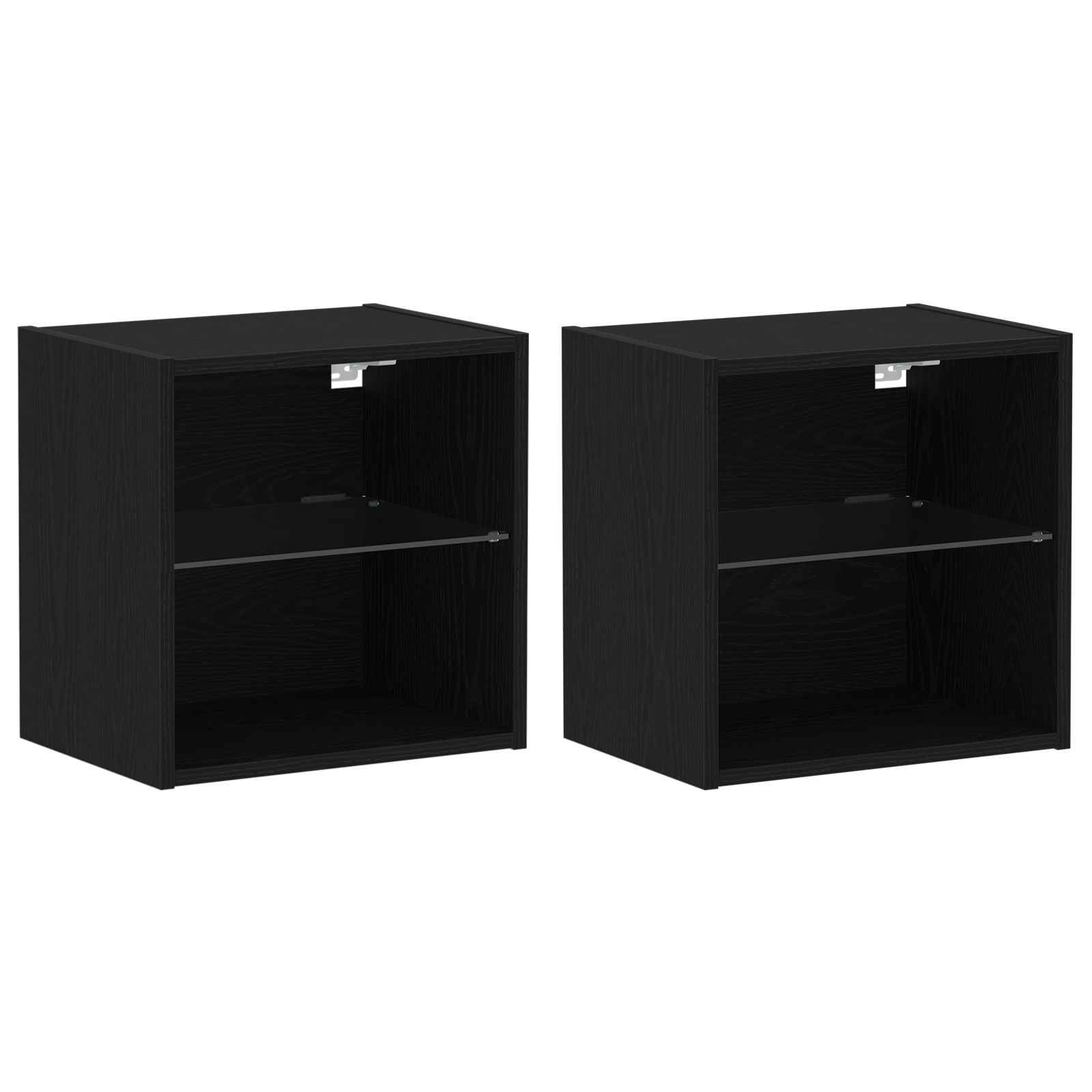 Svævende Hylde 2 Stk Sort Eg 40x28,5x40 Cm Ingeniørtræ&&vægskabe med Led Lys 2 Stk Sort Eg 40x30x30 Cm&&tv Vægskabe med Led Lys 2 Stk Sort Eg 80x30x30 Cm - billede 5