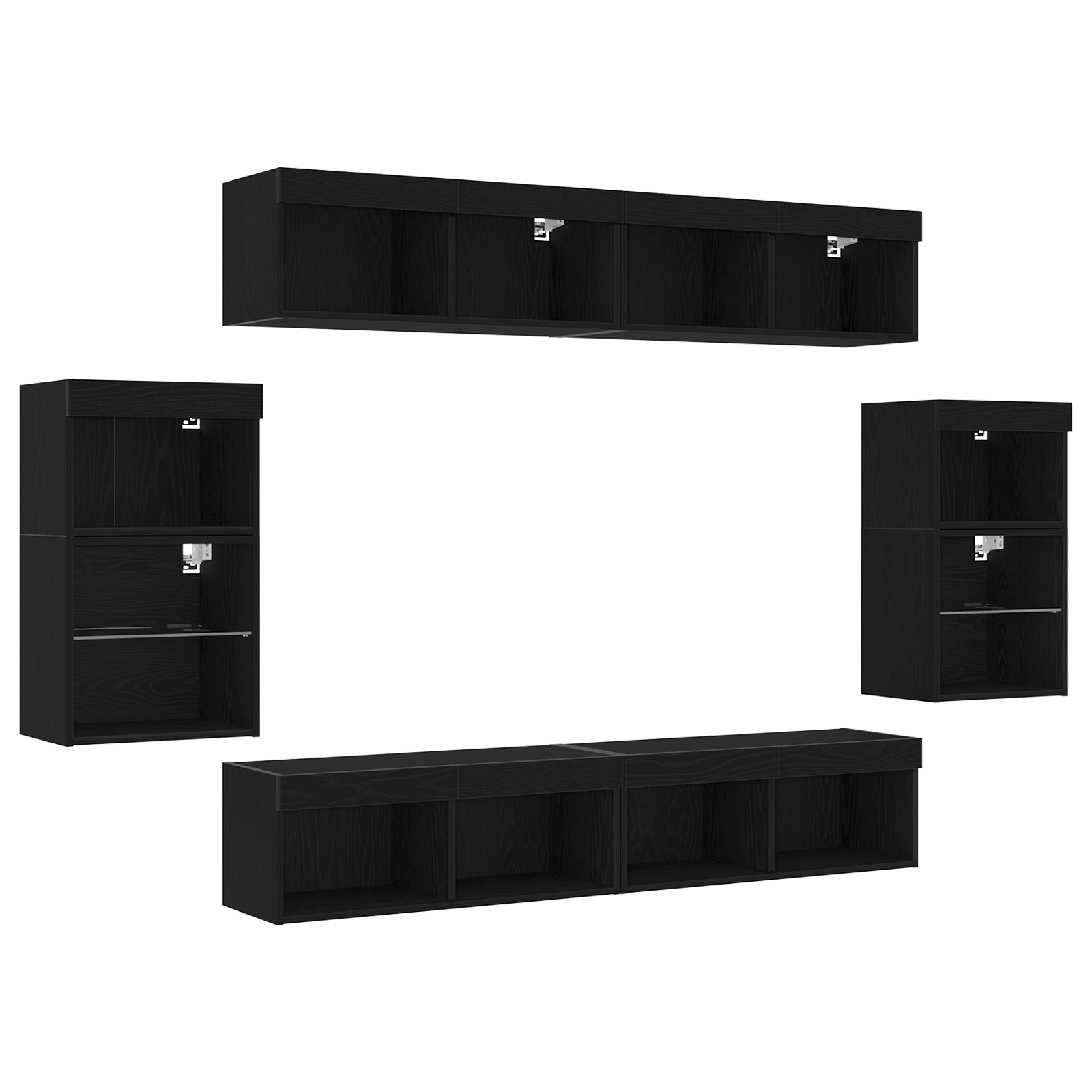 Svævende Hylde 2 Stk Sort Eg 40x28,5x40 Cm Ingeniørtræ&&vægskabe med Led Lys 2 Stk Sort Eg 40x30x30 Cm&&tv Vægskabe med Led Lys 2 Stk Sort Eg 80x30x30 Cm - billede 8