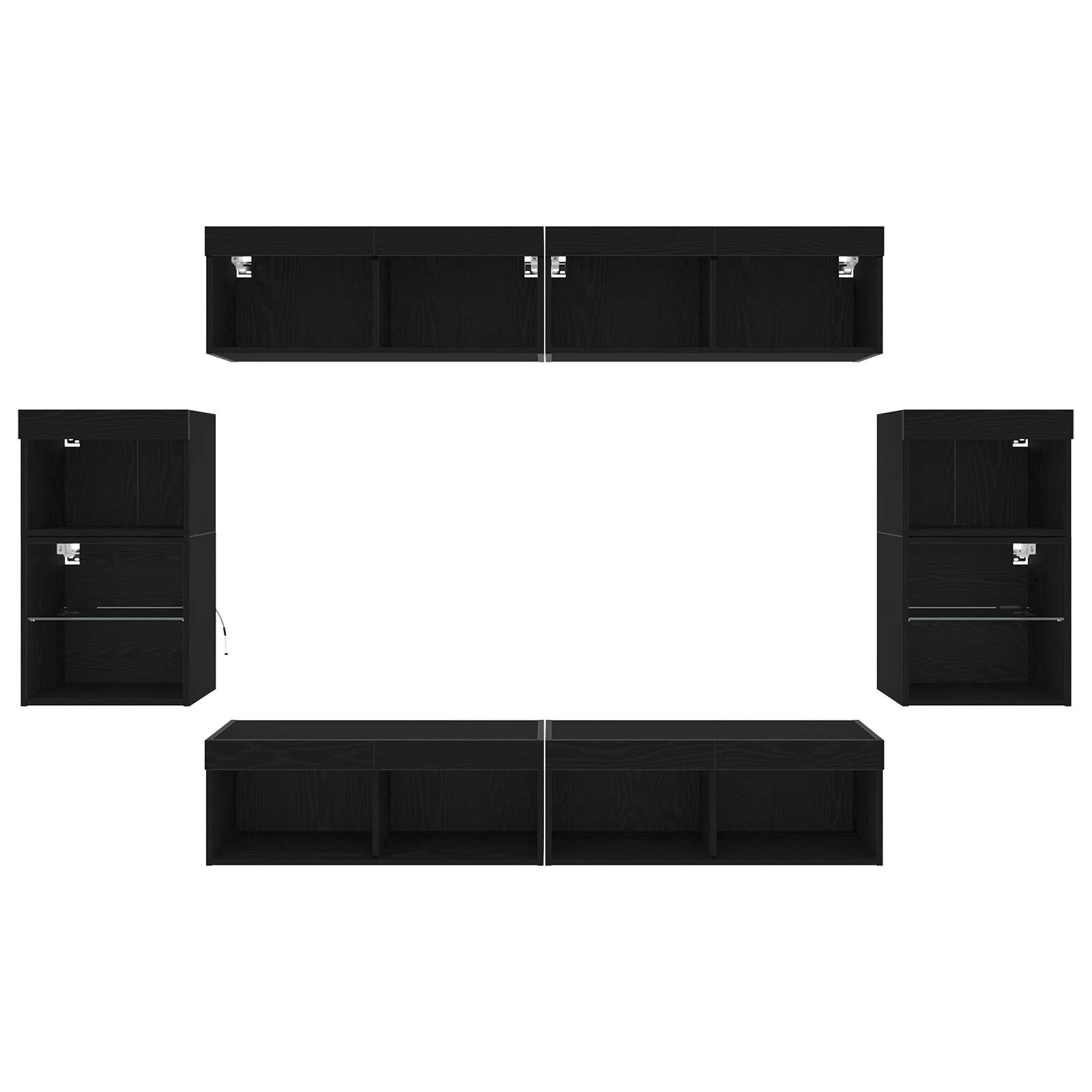 Svævende Hylde 2 Stk Sort Eg 40x28,5x40 Cm Ingeniørtræ&&vægskabe med Led Lys 2 Stk Sort Eg 40x30x30 Cm&&tv Vægskabe med Led Lys 2 Stk Sort Eg 80x30x30 Cm - billede 9