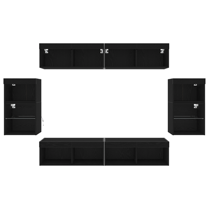 Svævende Hylde 2 Stk Sort Eg 40x28,5x40 Cm Ingeniørtræ&&vægskabe med Led Lys 2 Stk Sort Eg 40x30x30 Cm&&tv Vægskabe med Led Lys 2 Stk Sort Eg 80x30x30 Cm - billede 9