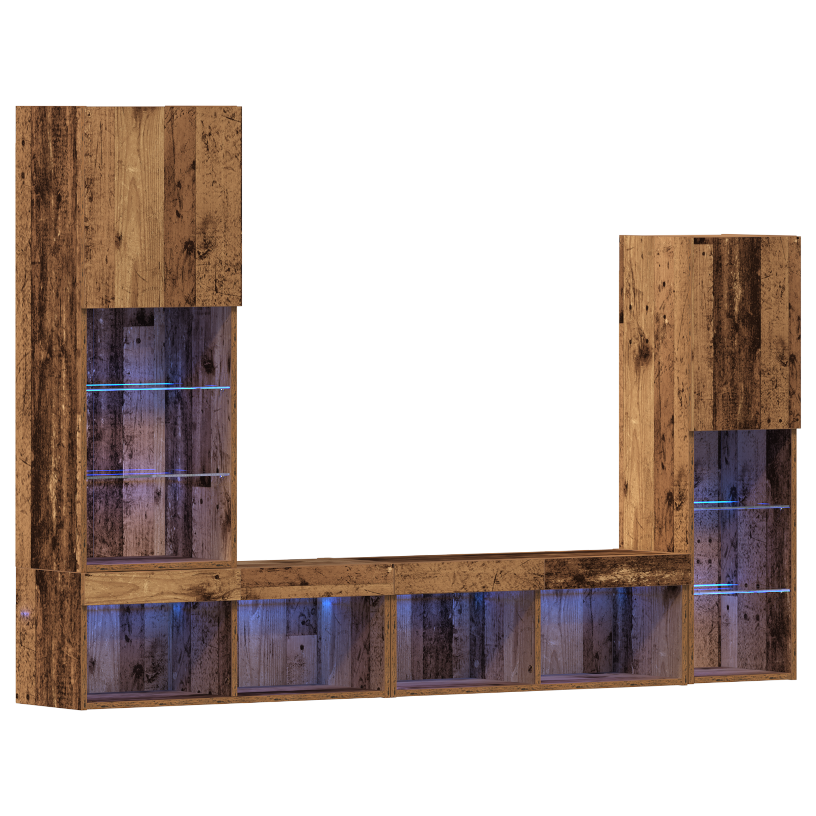 Tv Skab med Led Lys Forvitret Træ 40,5x30x102 Cm&&tv Vægskabe med Led Lys 2 Stk Forvitret Træ 80x30x30 Cm - billede 2