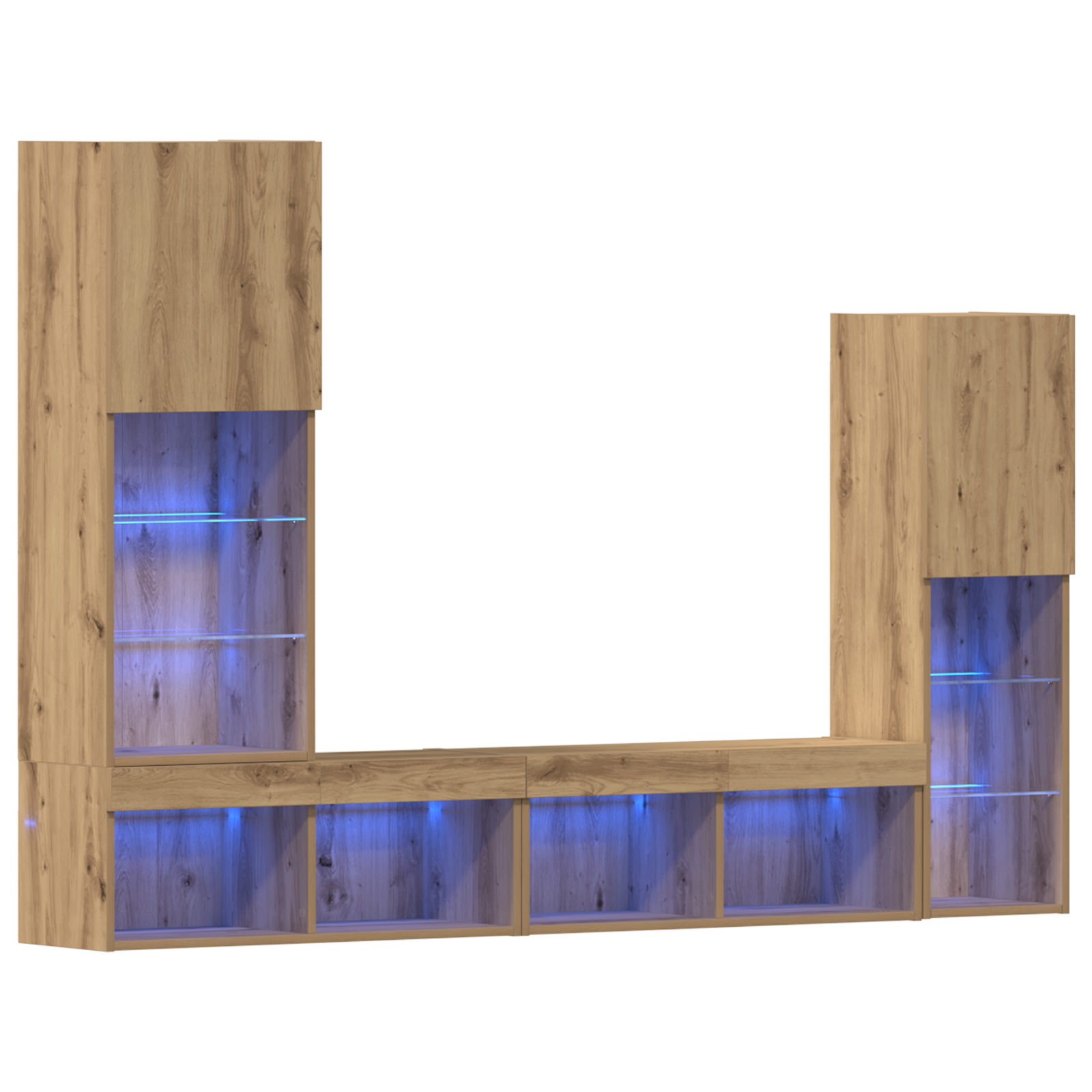Tv Skab med Led Lys Artisan Eg 40.5x30x102 Cm&&tv Væghylder med Led Lys 2 Stk Artisan Eg 80x30x30 Cm - billede 2