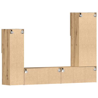 Tv Skab med Led Lys Artisan Eg 40.5x30x102 Cm&&tv Væghylder med Led Lys 2 Stk Artisan Eg 80x30x30 Cm - billede 13