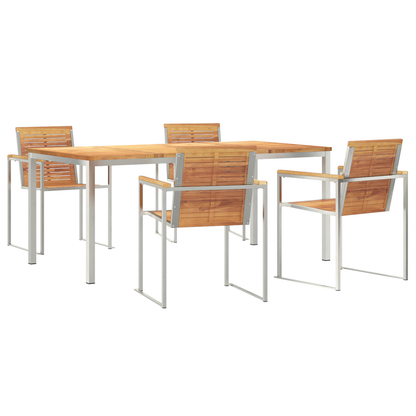 5 Deles Have Spisesæt i Solid Teak&&udendørs Spisebord 180x90x75 Cm Solid Teak - billede 2
