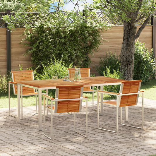 5 Deles Have Spisesæt i Solid Teak&&udendørs Spisebord 180x90x75 Cm Solid Teak - hovedbillede
