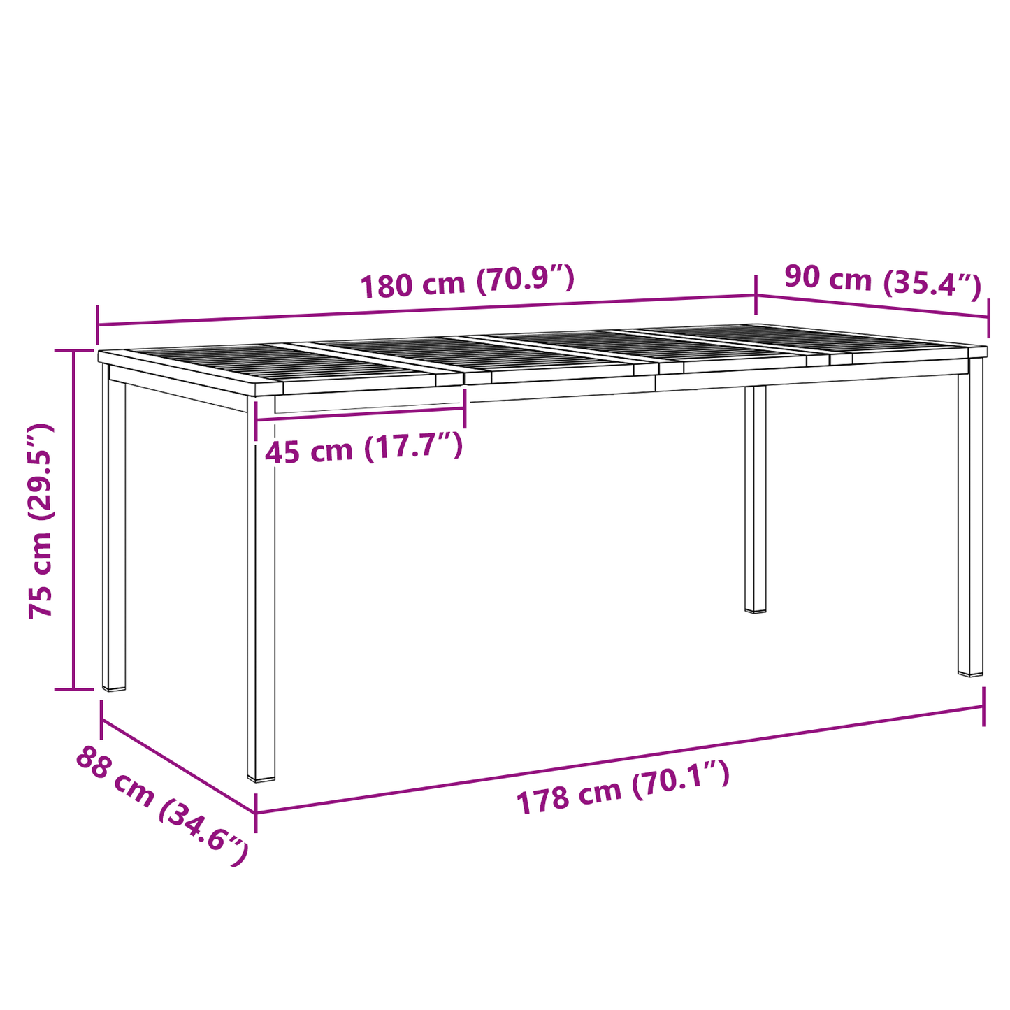 5 Deles Have Spisesæt i Solid Teak&&udendørs Spisebord 180x90x75 Cm Solid Teak - billede 12