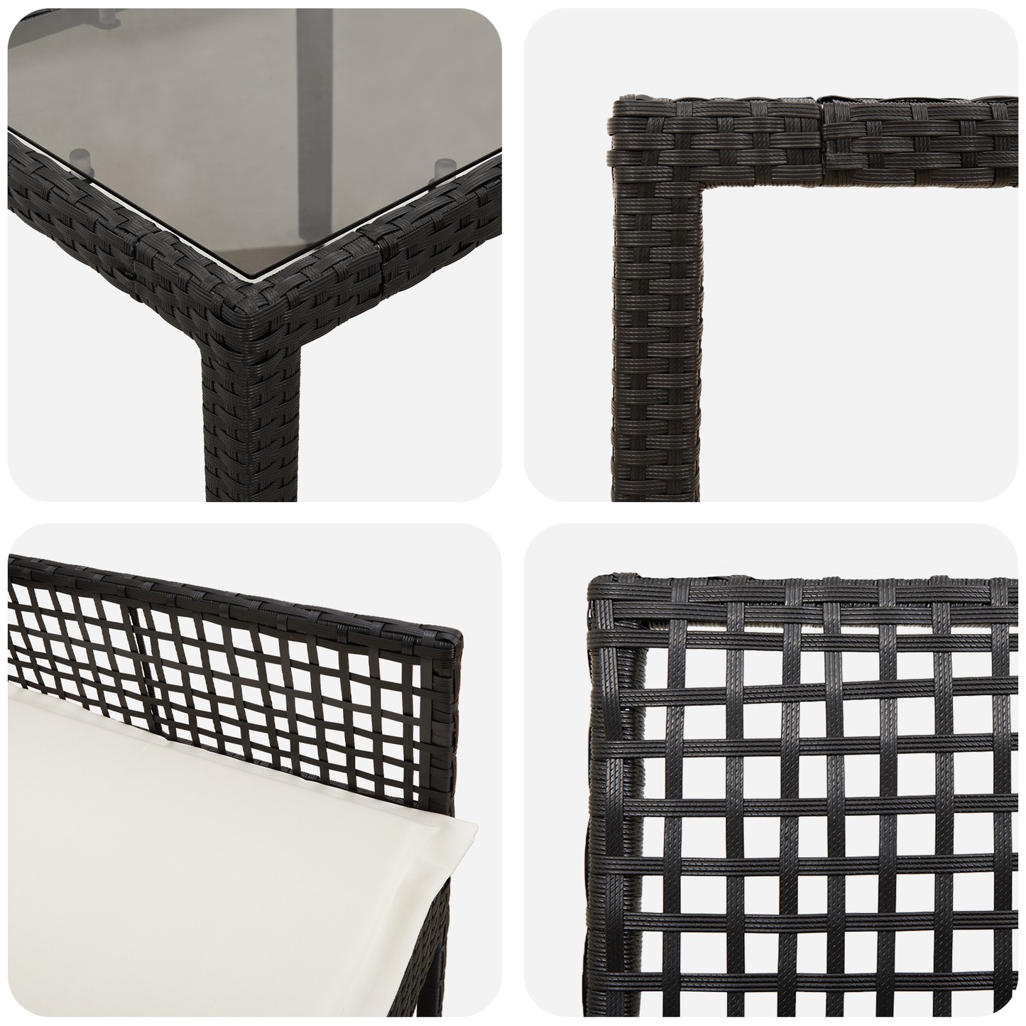 7 Delt Have Spisebord Sæt Med Puder Sort Poly Rattan