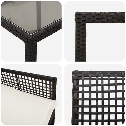 7 Delt Have Spisebord Sæt Med Puder Sort Poly Rattan