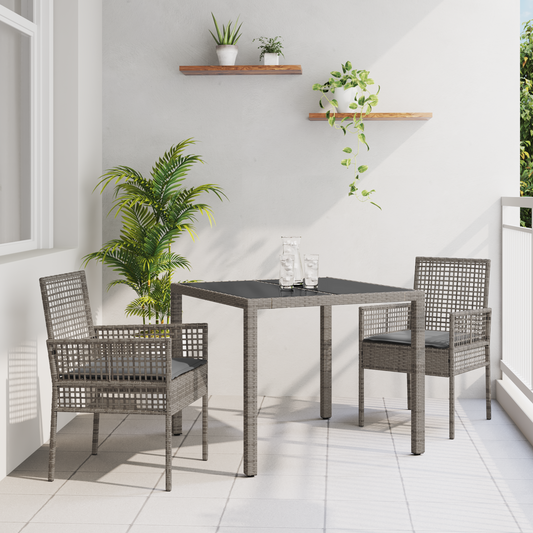 3-Delt Have Spisesæt Med Puder Grå Poly Rattan