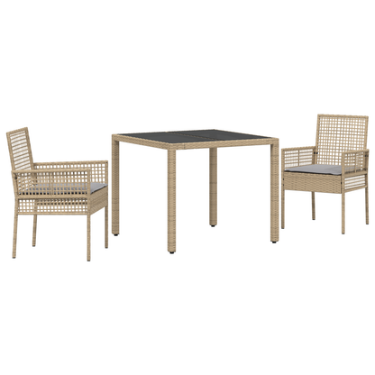 3-Delt Have Spisebordssæt Med Puder Beige Poly Rattan