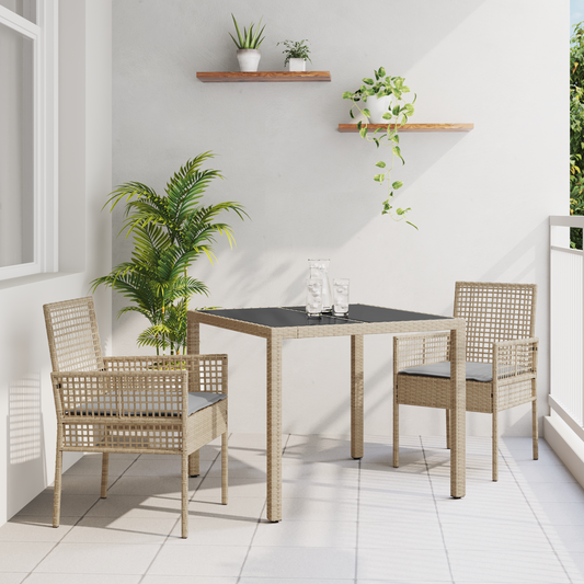 3-Delt Have Spisebordssæt Med Puder Beige Poly Rattan