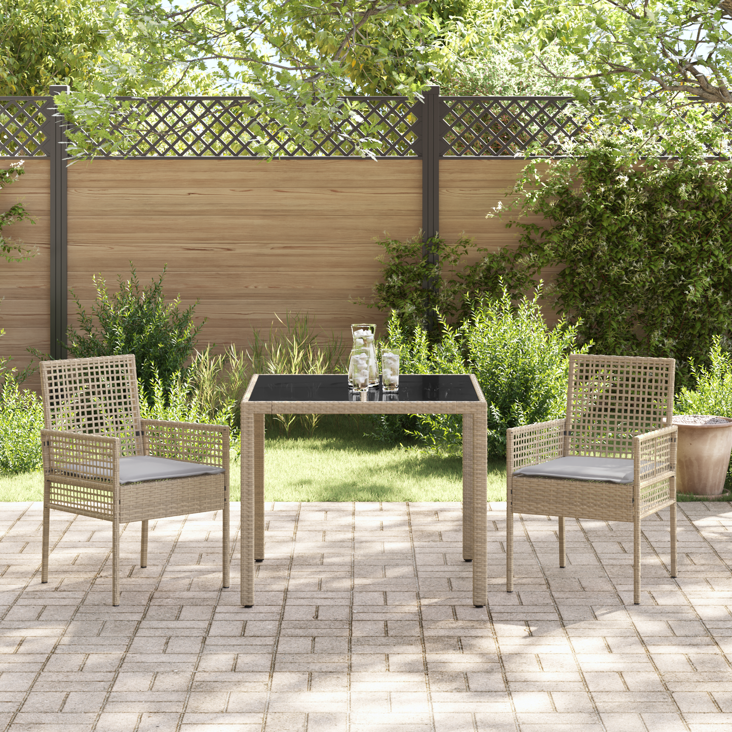 3-Delt Have Spisebordssæt Med Puder Beige Poly Rattan