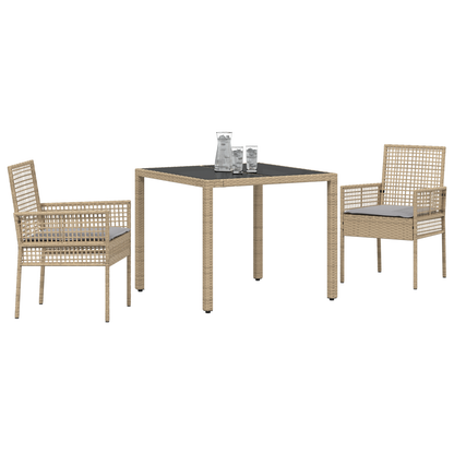 3-Delt Have Spisebordssæt Med Puder Beige Poly Rattan