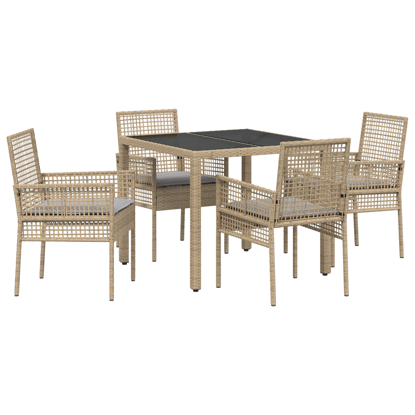 5 Delers Have Spisesæt Med Puder Beige Poly Rattan
