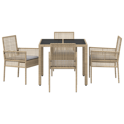 5 Delers Have Spisesæt Med Puder Beige Poly Rattan