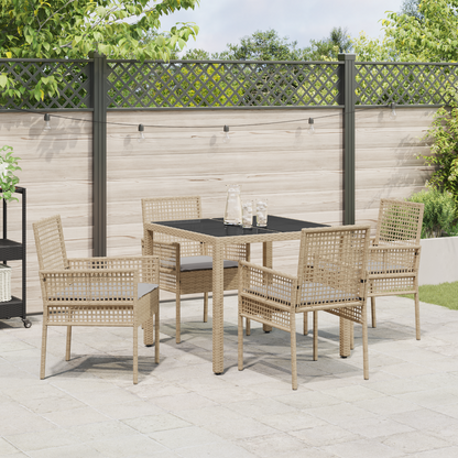 5 Delers Have Spisesæt Med Puder Beige Poly Rattan