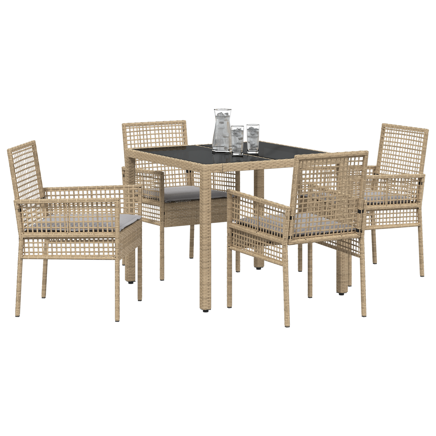 5 Delers Have Spisesæt Med Puder Beige Poly Rattan