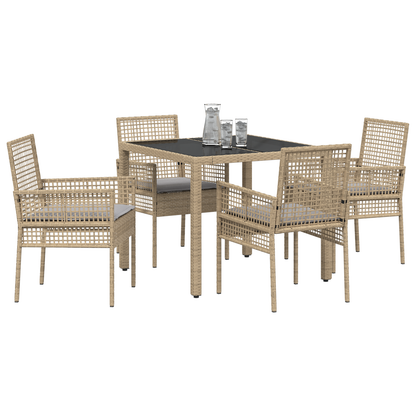 5 Delers Have Spisesæt Med Puder Beige Poly Rattan