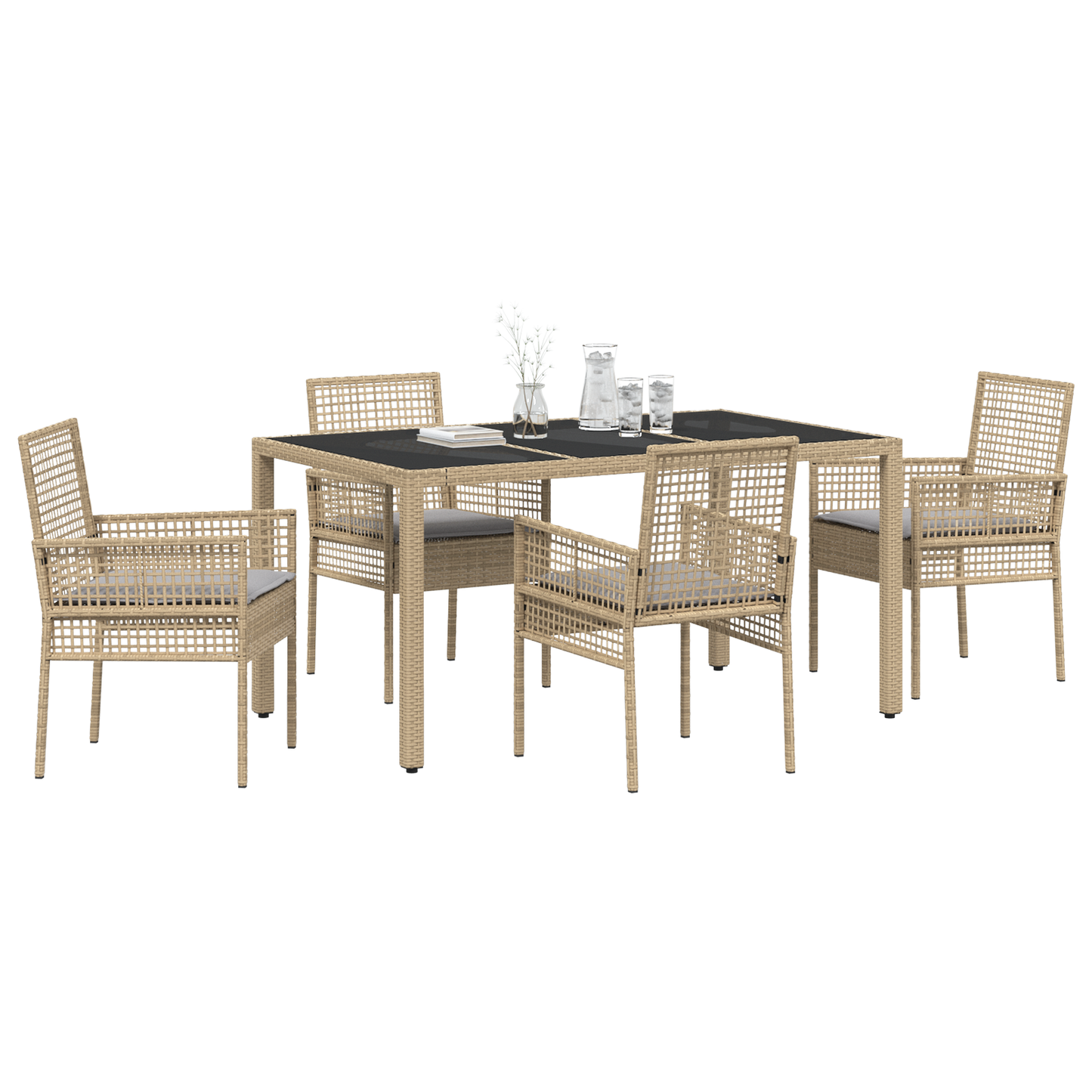 5 Personers Have Spisebordssæt Med Puder Beige Poly Rattan