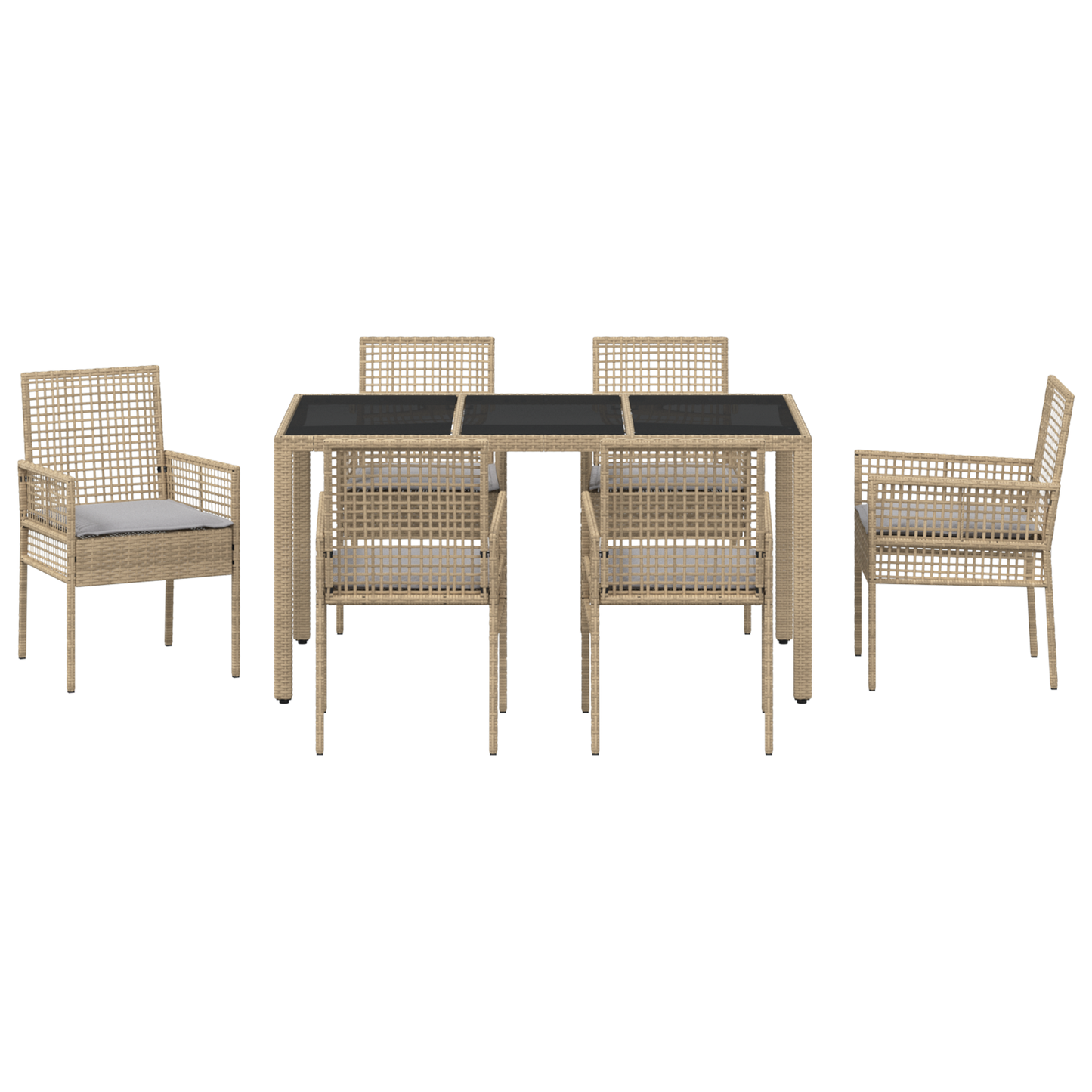 7 Dele Have Spisebordssæt Med Puder Beige Poly Rattan