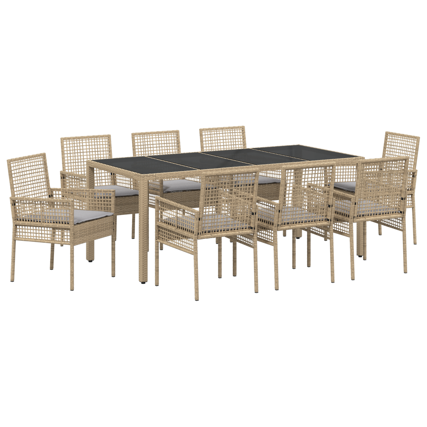 9 Delt Haven Spisesæt Med Puder Beige Poly Rattan