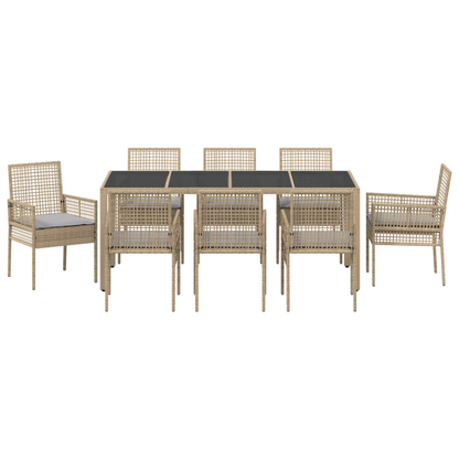 9 Delt Haven Spisesæt Med Puder Beige Poly Rattan