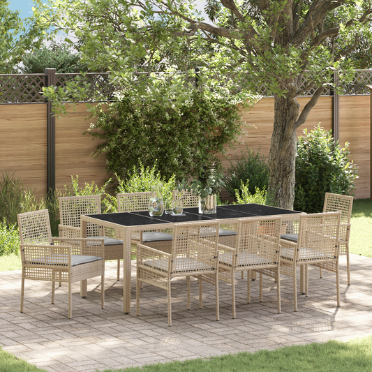 9 Delt Haven Spisesæt Med Puder Beige Poly Rattan