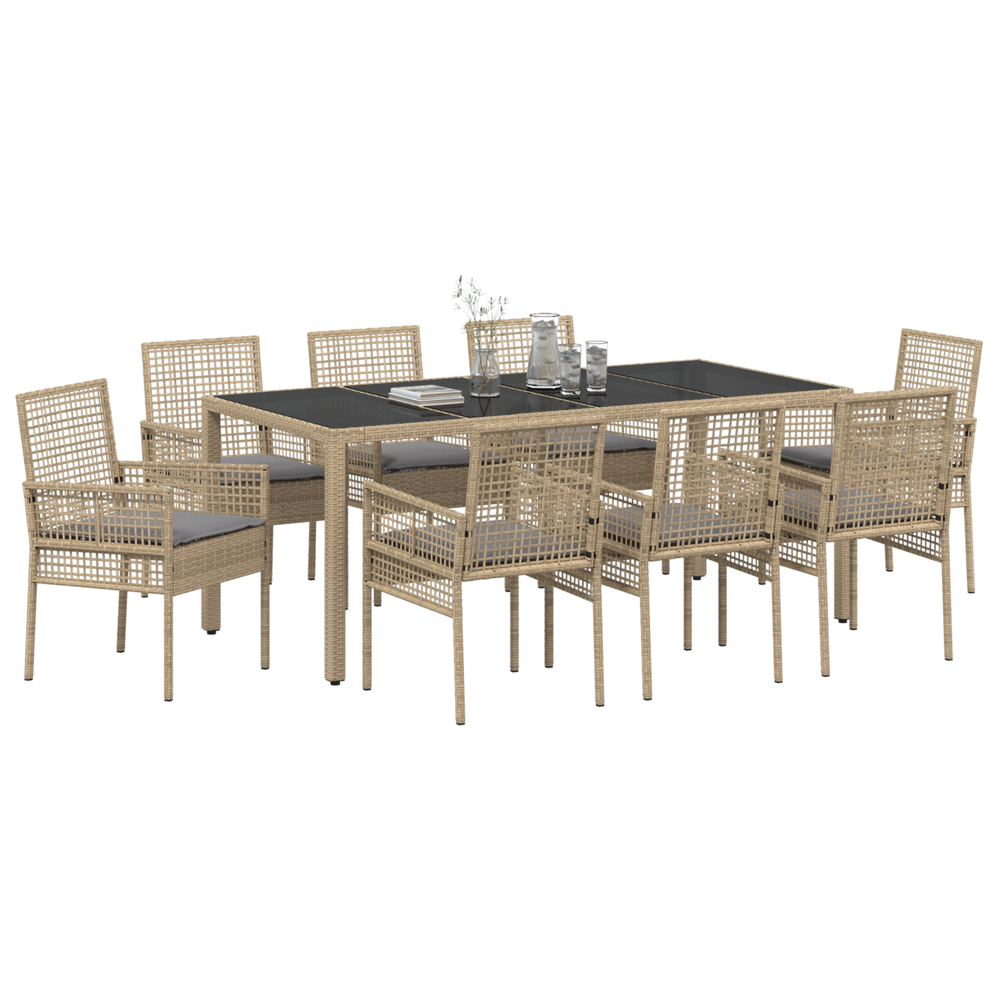9 Delt Haven Spisesæt Med Puder Beige Poly Rattan