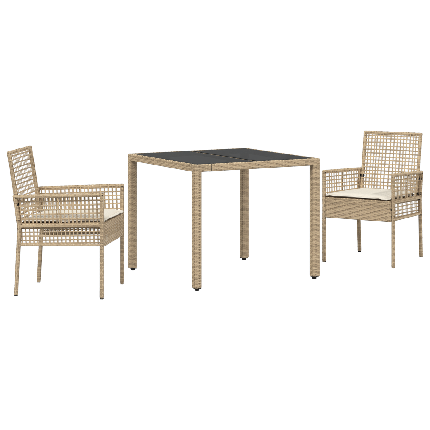 3-Delt Have Spisebord Sæt Med Puder Beige Poly Rattan
