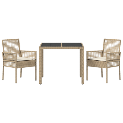 3-Delt Have Spisebord Sæt Med Puder Beige Poly Rattan