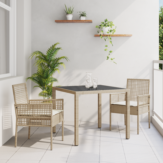 3-Delt Have Spisebord Sæt Med Puder Beige Poly Rattan
