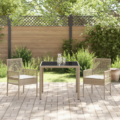 3-Delt Have Spisebord Sæt Med Puder Beige Poly Rattan