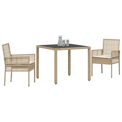 3-Delt Have Spisebord Sæt Med Puder Beige Poly Rattan